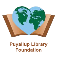 Puyallup Public Library logo with book and globe