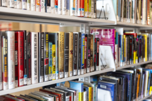 Bookshelf in interim Lakewood Library