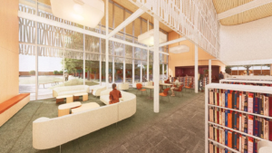 Adult area rendering for Sumner Library by Johnston Architects
