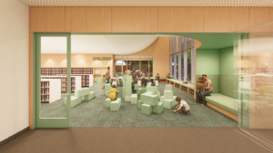 Childrens area rendering for Sumner Library by Johnston Architects